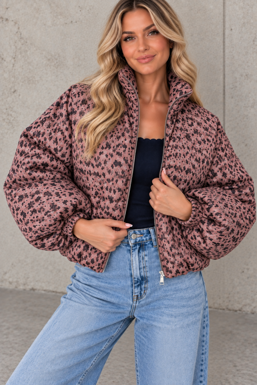 Jacke PUFFY POWER mit Reißverschluss rosé/pflaume REH