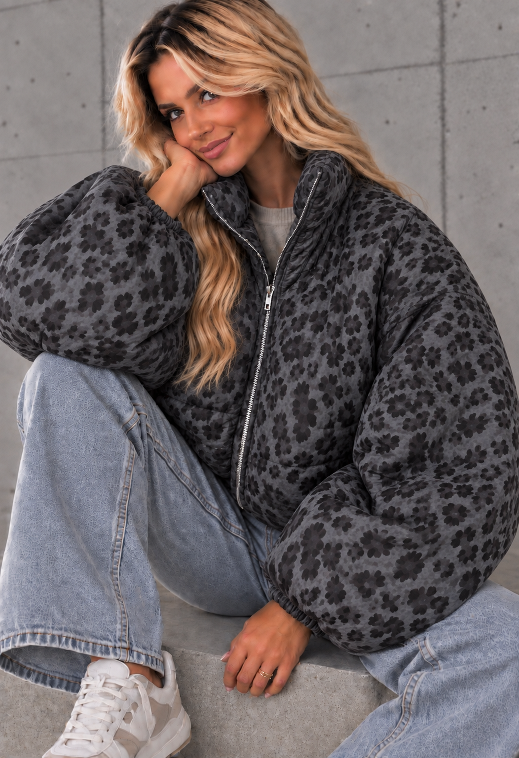 Jacke PUFFY POWER mit Reißverschluss anthrazit Leo