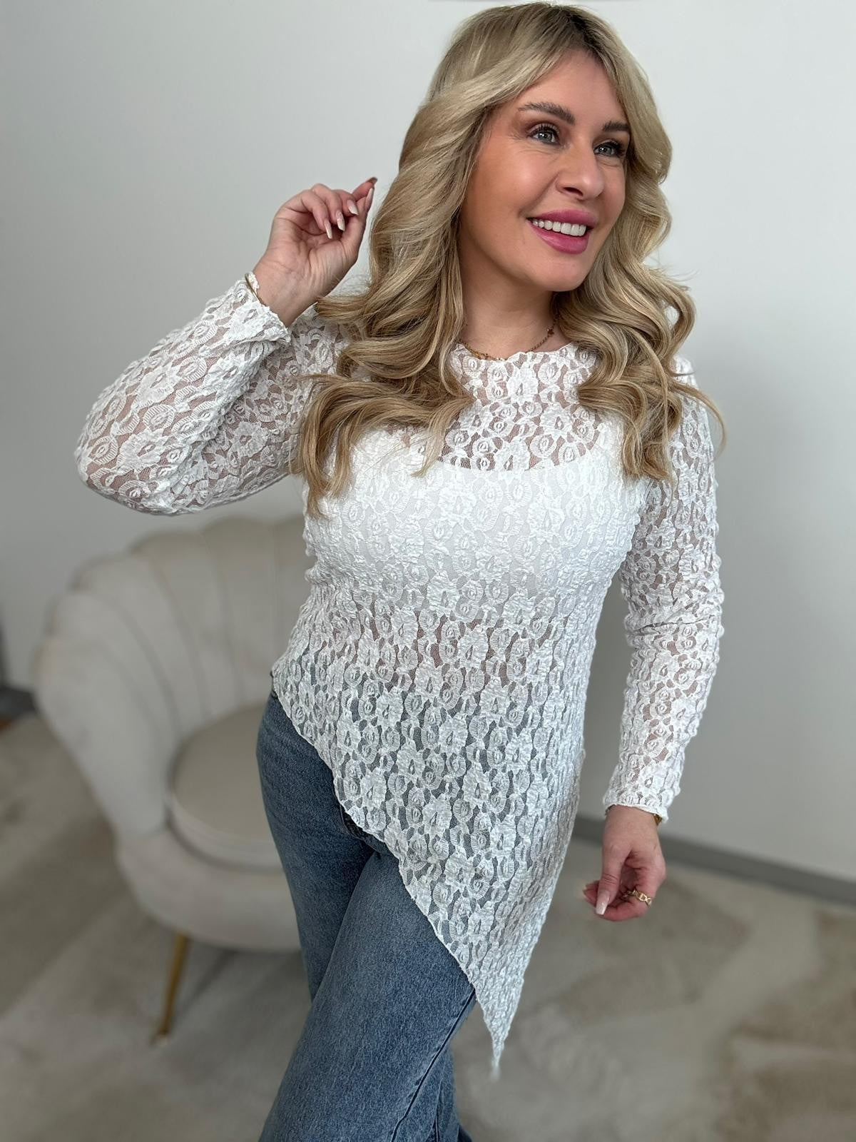 Spitzenshirt weiß SLANTED ROMANTIC TRANSPARENCY