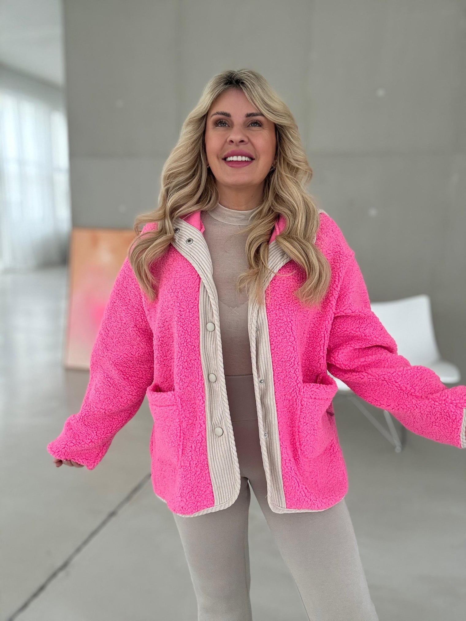 Teddyjacke pink/creme COZY FASHIONISTA mit Kapuze