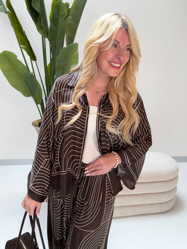 Kimono Bluse LUXURY CLEAN GIRL mit Seidenoptik dark chocolate
