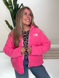Kuschel Jacke mit Reißverschluss & Patch BE THE REASON FOR SMILES TODAY pink