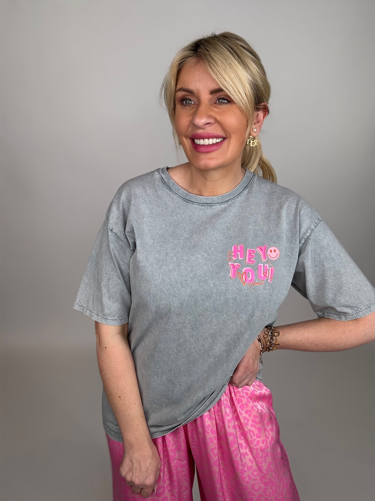Statement Shirt hey you Smily grau