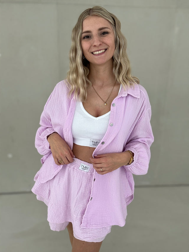 Musselin Bluse flieder 100% Baumwolle