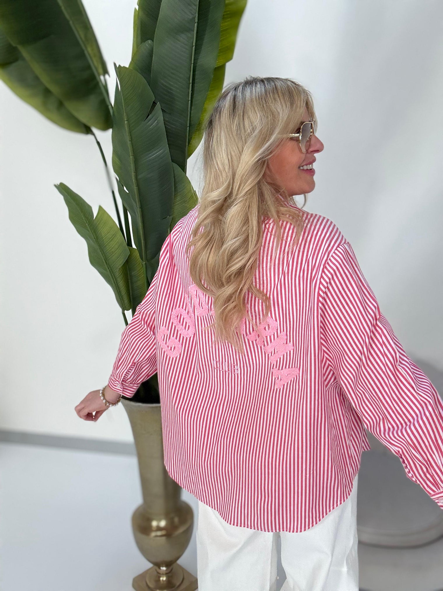 Bluse GOOD KARMA CLUB rot/weiß gestreift