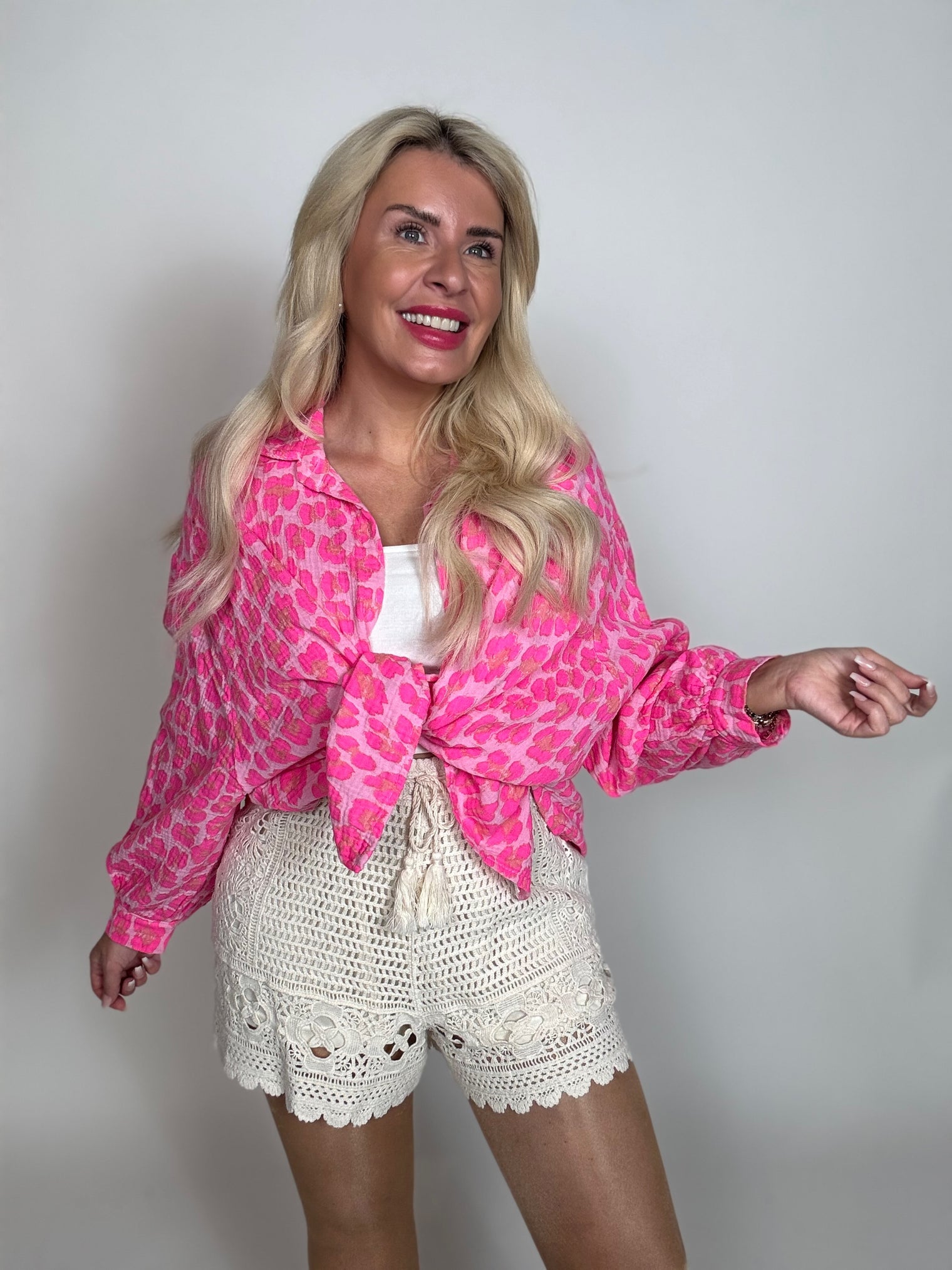 Musselin Bluse rosa LEO POWER hot pink&beige