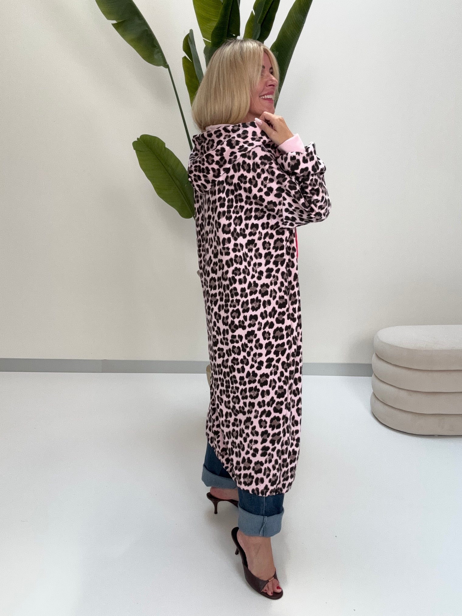 Butterstoff Mantel hellrosa LEO POWER schwarz/taupe mit Zipper & Kapuze