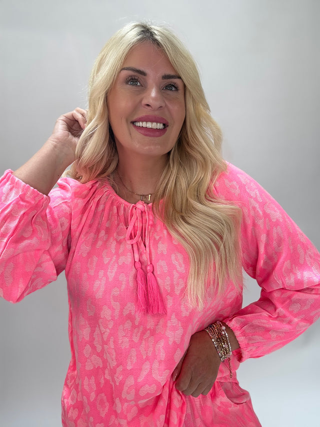 Sommer Bluse VACATION LOVER pink I zum binden