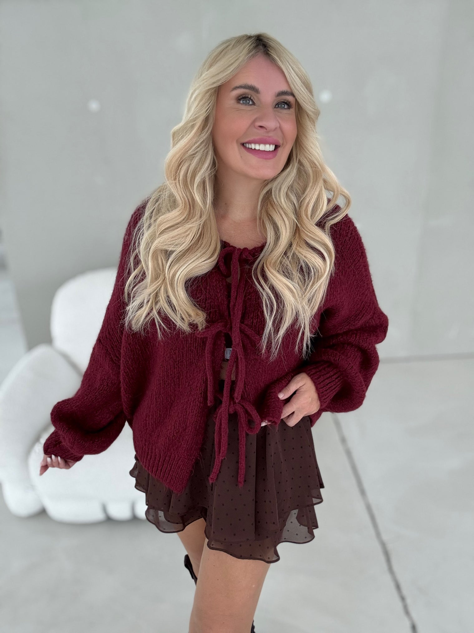 Strickjacke SUPER SOFT zum binden burgundy