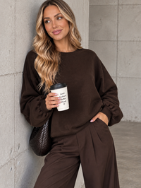 Butterstoff Pullover mit Gummizug unten chocolate