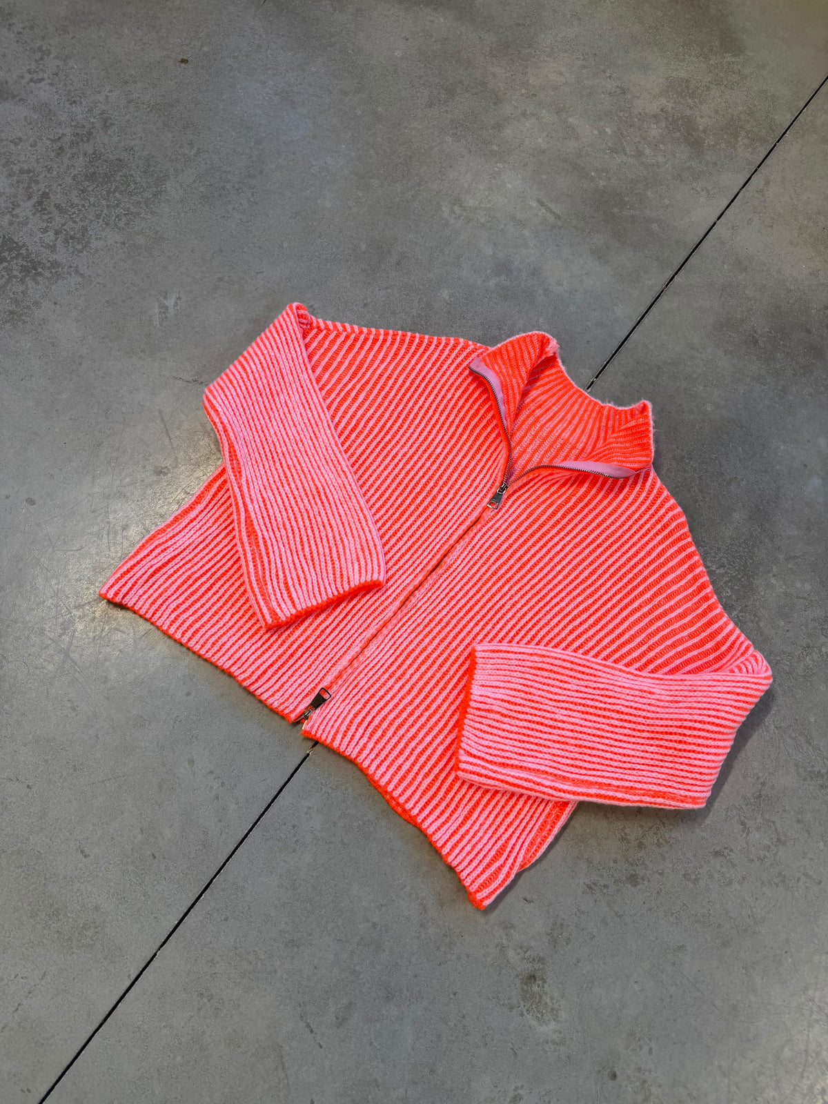 Strickjacke ZIPPER STRIPES rosa/orange