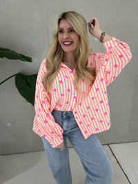 Musselin Bluse weiß HEART ATTACK neon orange