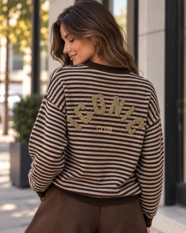 Kuscheliger Strickpullover ICONIC CLUB chocolate/taupe