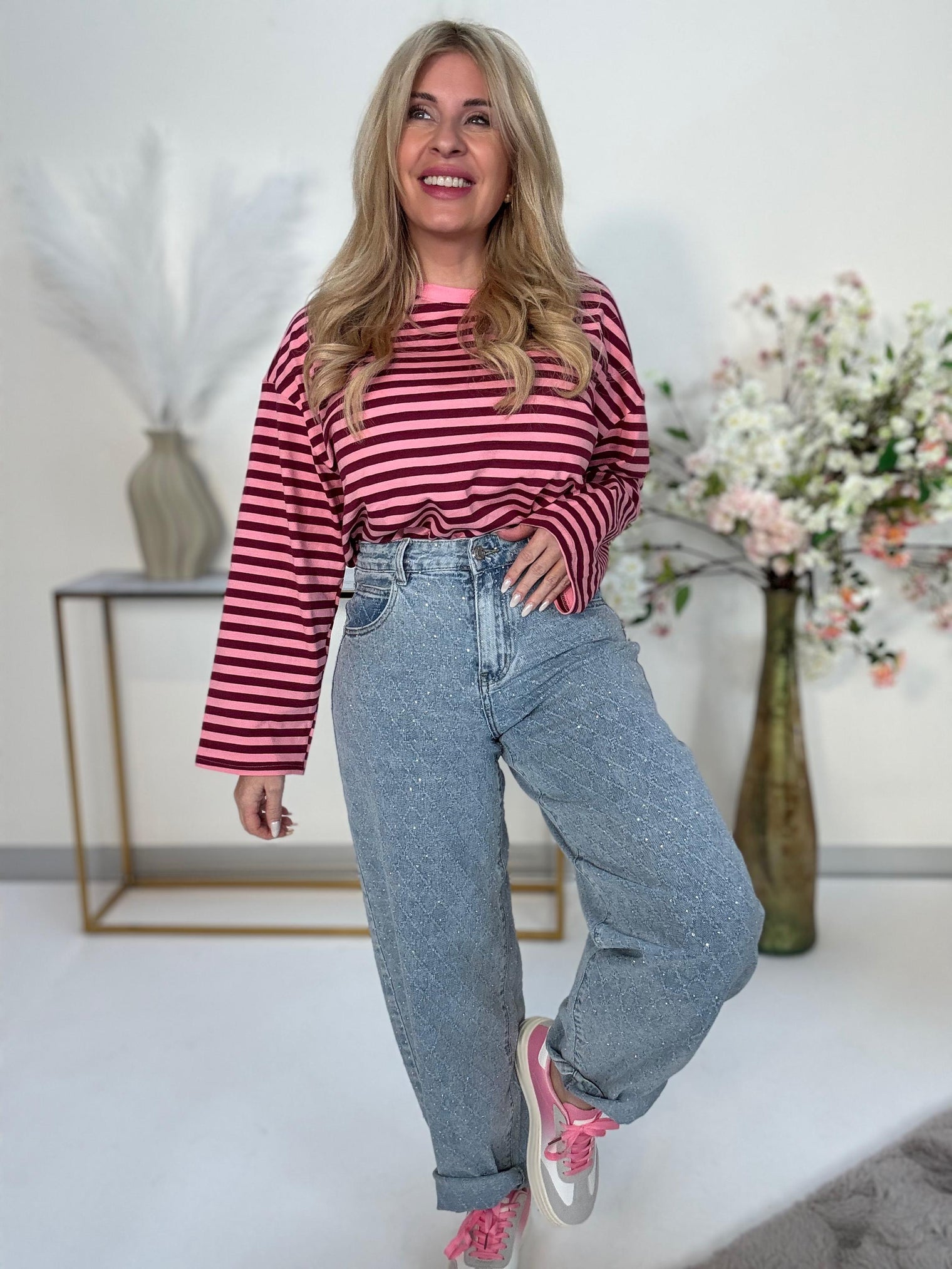 Stretch Mom Jeans WHITE SPAKLE