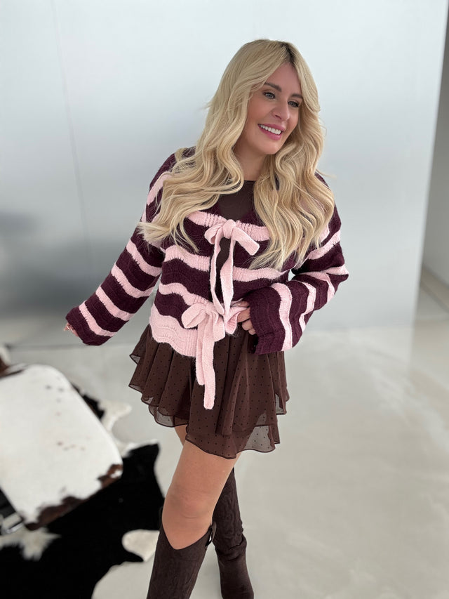 Cardigan COZY Bows Burgundy Cherry