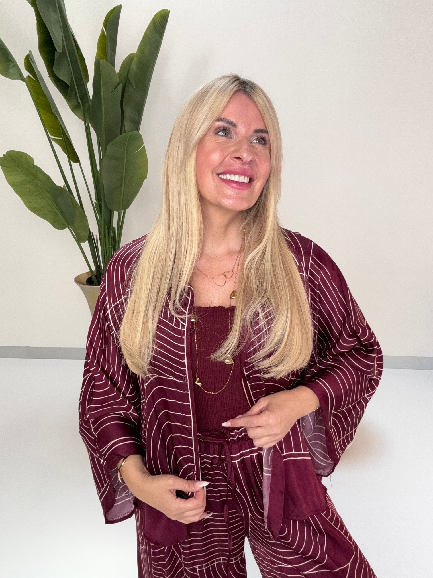 Kimono Bluse LUXURY CLEAN GIRL mit Seidenoptik burgundy