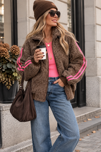 Jacke SPORTY COZYNESS chocolate/pink mit seitlichen Streifen