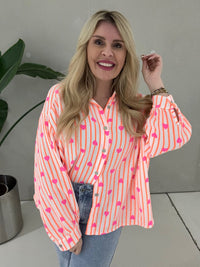 Musselin Bluse weiß HEART ATTACK neon orange