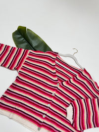 Kuschel Strickjacke mit Knopfleiste pink/rot/rosa/apricot/weiß