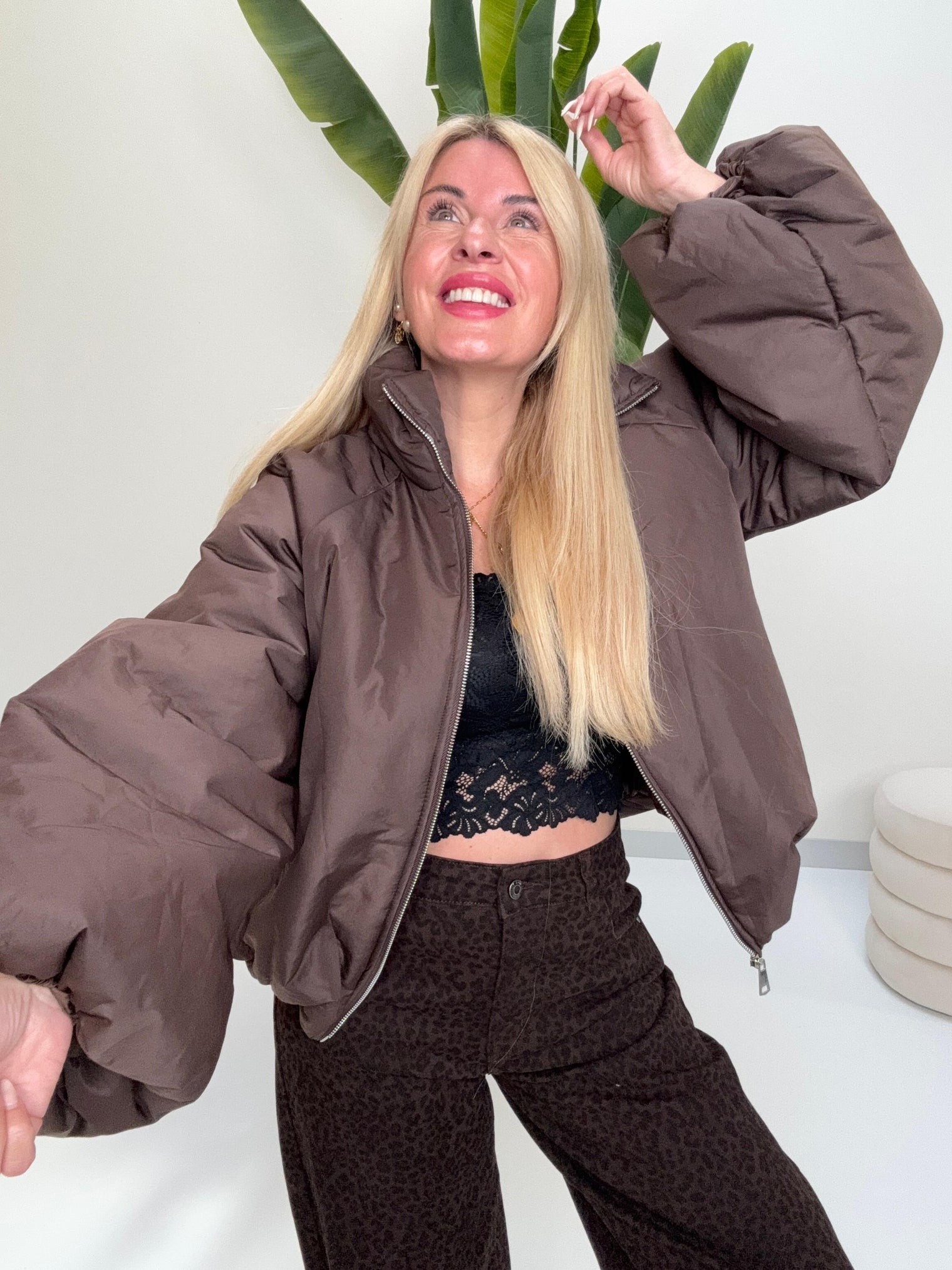 Jacke PUFFY POWER mit Reißverschluss dark coffee
