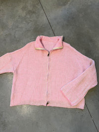 Strickjacke ZIPPER STRIPES rosa/creme