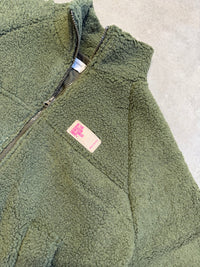 Kuschel Jacke mit Reißverschluss & Patch BE THE REASON FOR SMILES TODAY Kaki