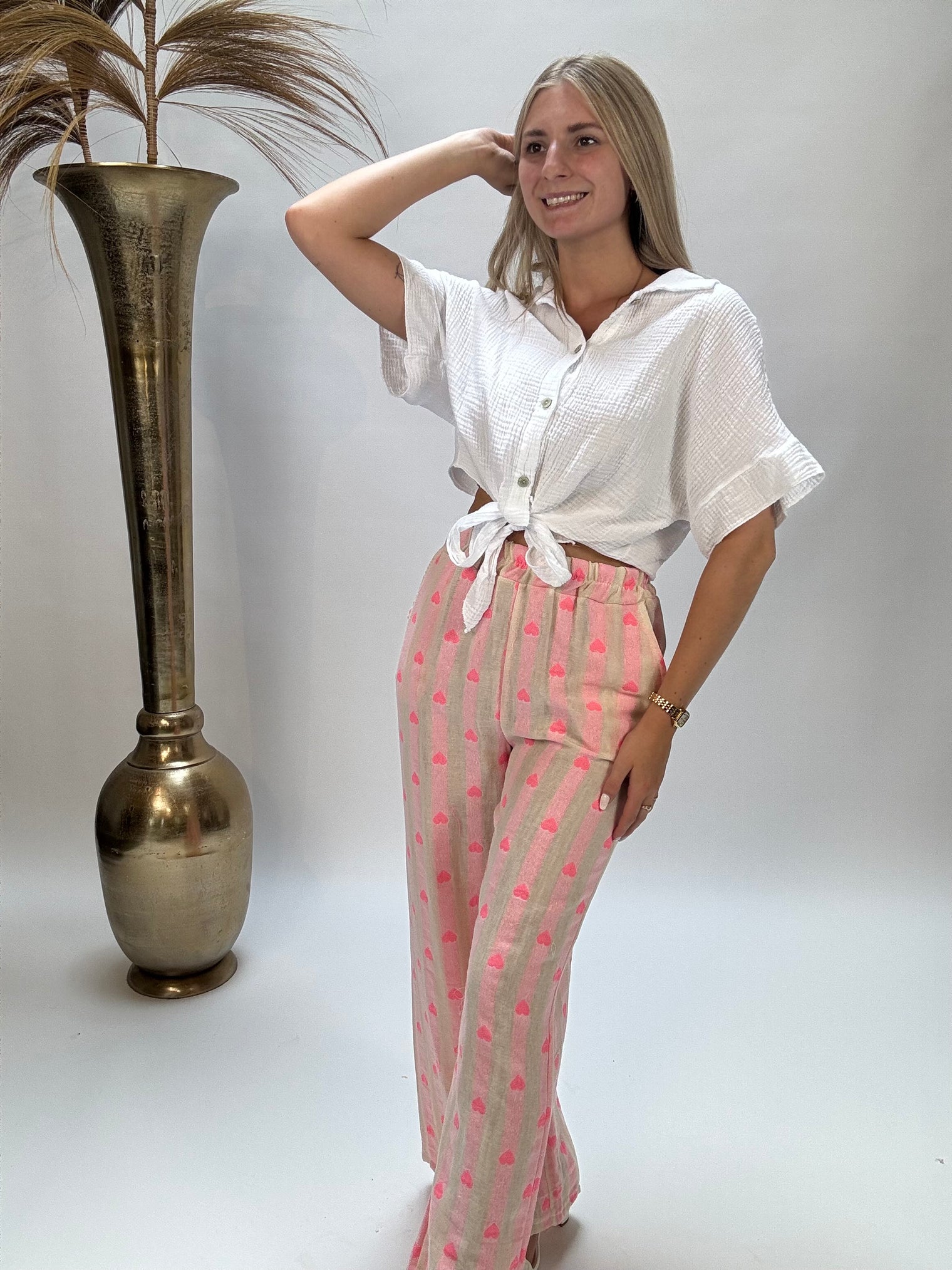 Leinenhose rose HEART ALARM pinke Herzen