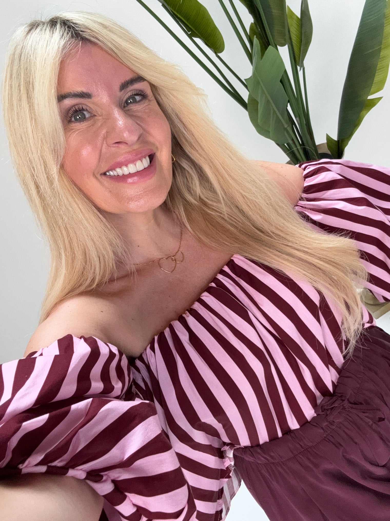 Carmen Bluse BLOCK STRIPES hellrosa/burgundy
