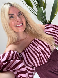 Carmen Bluse BLOCK STRIPES hellrosa/burgundy