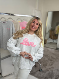 Sweater LOVE hellgrau/rosa