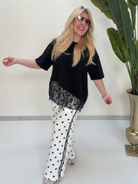 Weite Stoffhose weiß LOVE ME DOTS schwarz
