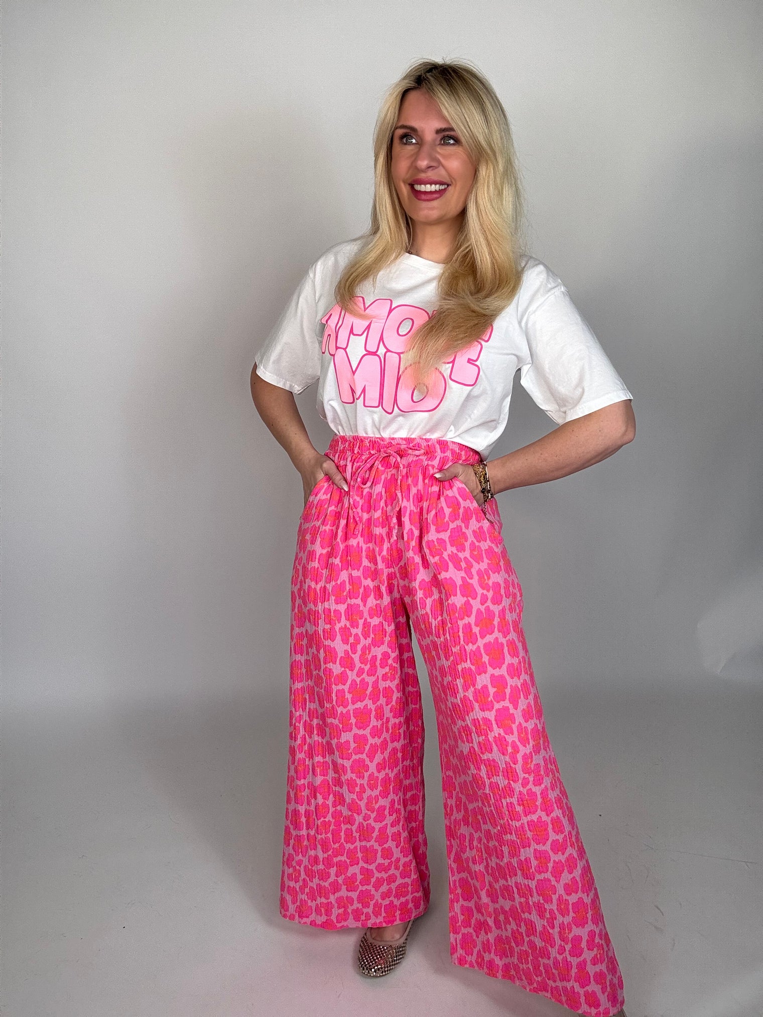 Stylische Musselin Hose rosa LEO POWER pink&orange