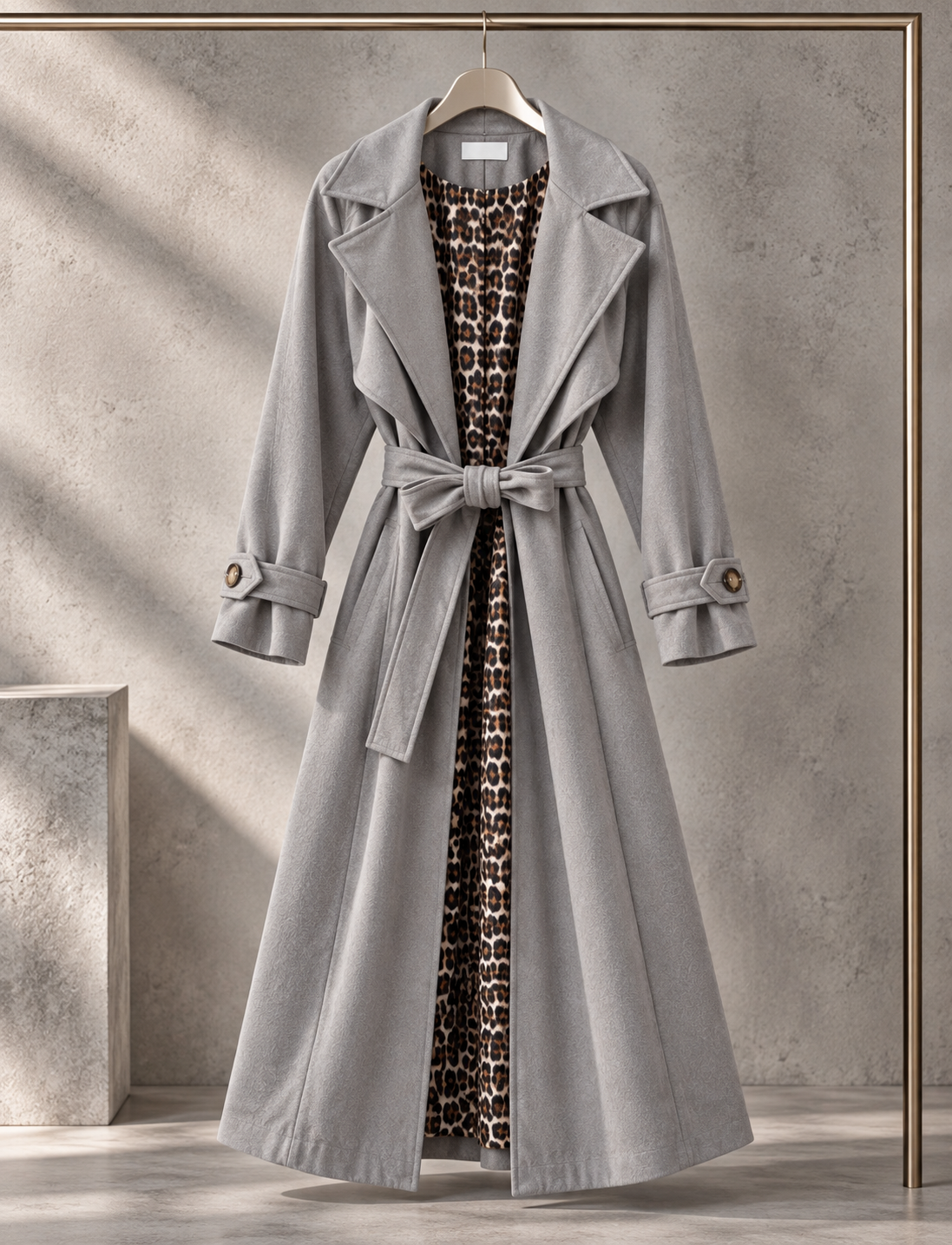 Velours Trenchcoat COZY KISS mit LEO Innenfutter storm grey