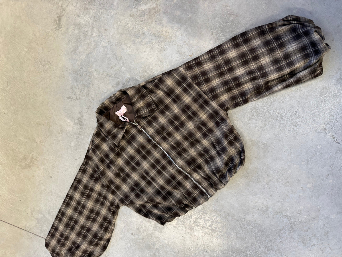 Cropped Flanell Jacke KARO chocolate/beige
