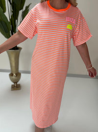 Shirt Kleid IBIZA mit seitlichen Schlitzen hellrosa/orange gestreift