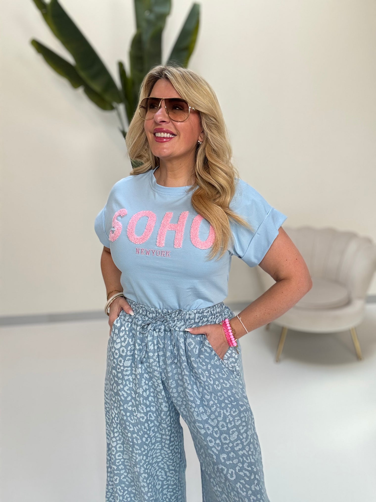 Statement Shirt blau  SOHO rosa