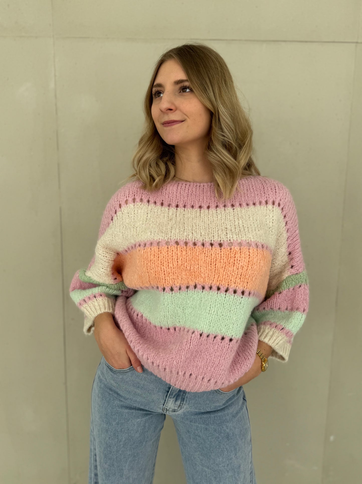 Strickpullover HAPPY STRIPES creme/peach/mint/rosa