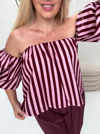 Carmen Bluse BLOCK STRIPES hellrosa/burgundy