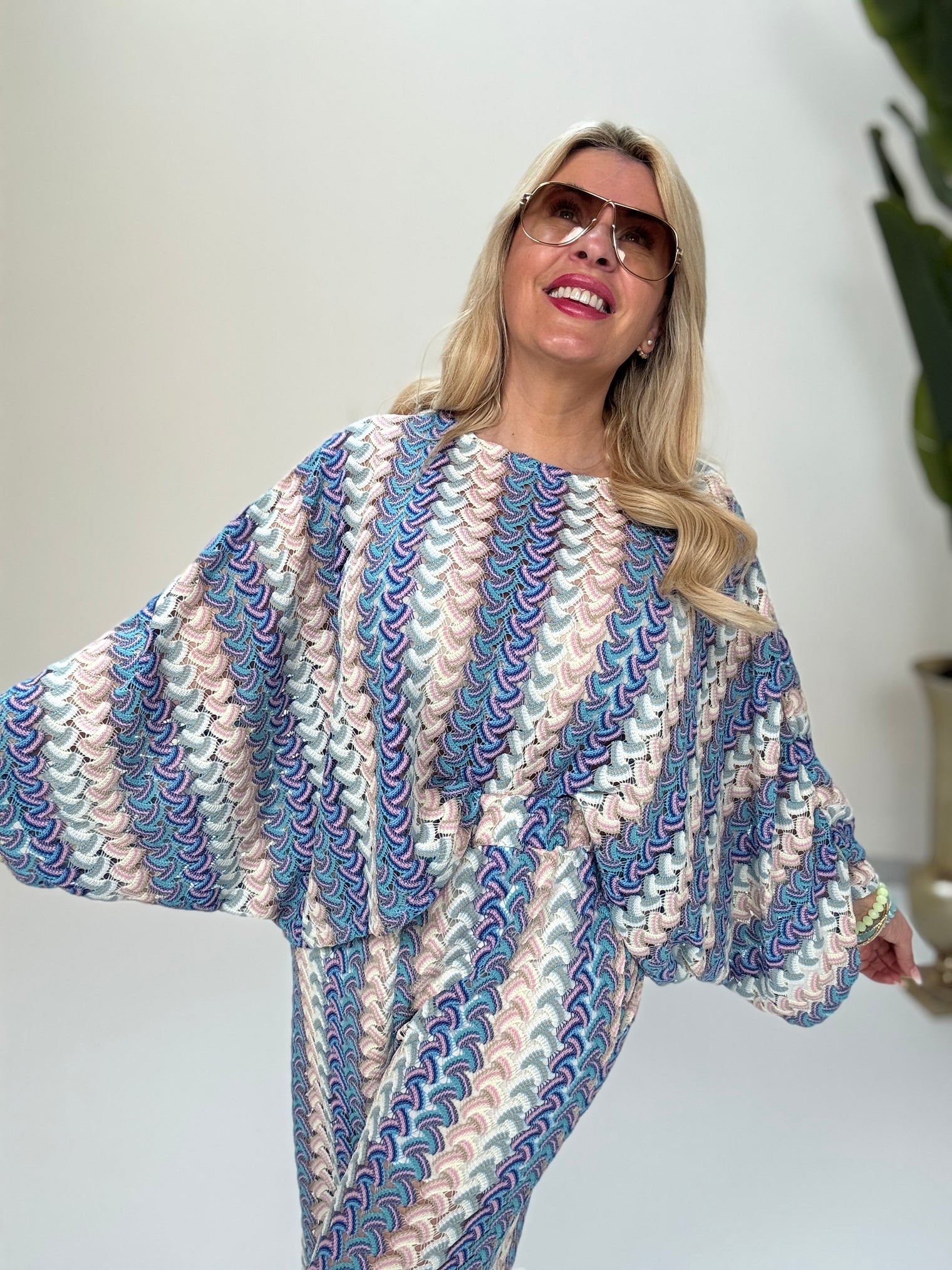 Strick Shirt SUMMER HOT blau multi