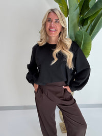 Butterstoff Pullover mit Gummizug unten schwarz