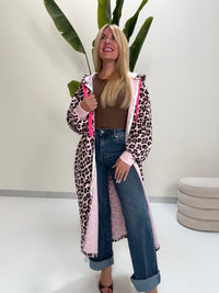Butterstoff Mantel hellrosa LEO POWER schwarz/taupe mit Zipper & Kapuze