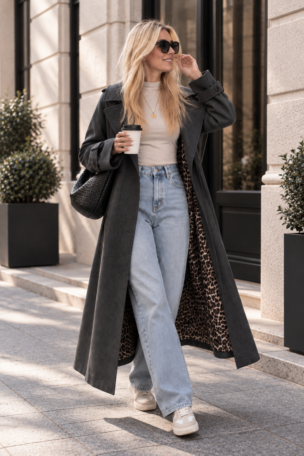 Velours Trenchcoat COZY KISS mit LEO Innenfutter dark grey