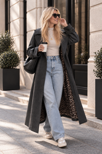 Velours Trenchcoat COZY KISS mit LEO Innenfutter dark grey