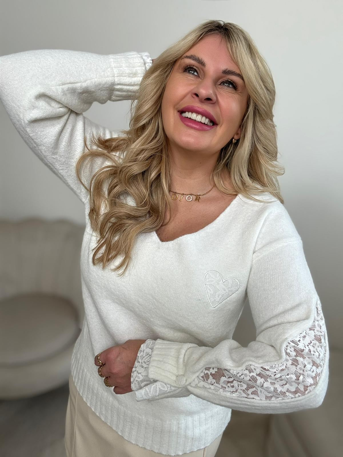 Pullover cremeweiß LACE DETALS