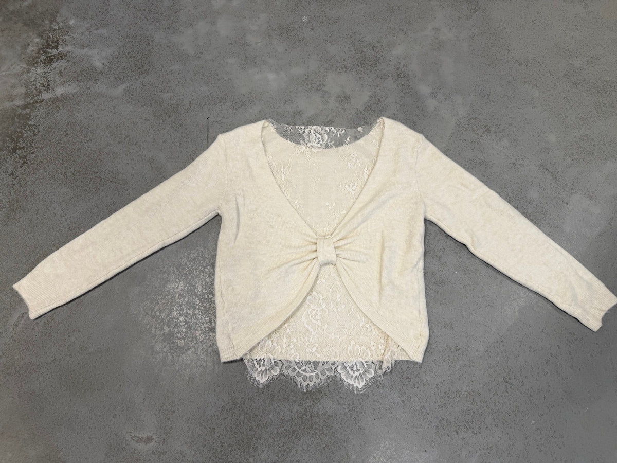 Romantischer Pullover mit Spitzen Rückenausschnitt offwhite