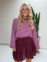 Longsleeve mit leicht ausgestelltem Ärmel STRIPES burgundy/hellblau