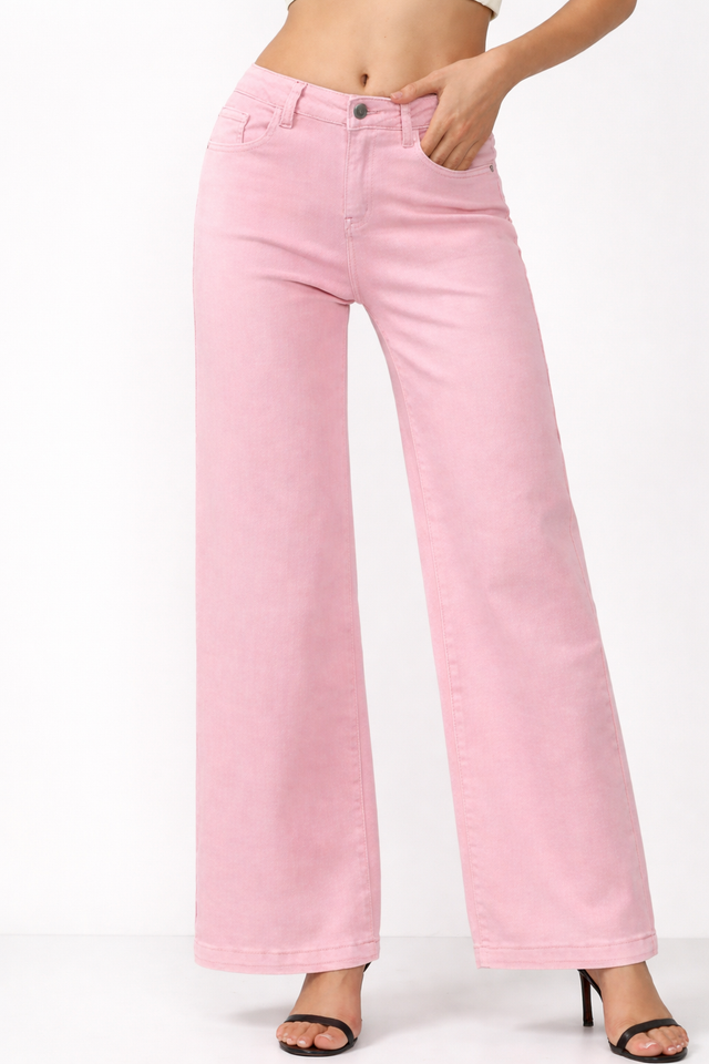 Stretch Wide Leg Jeans middle length rosa