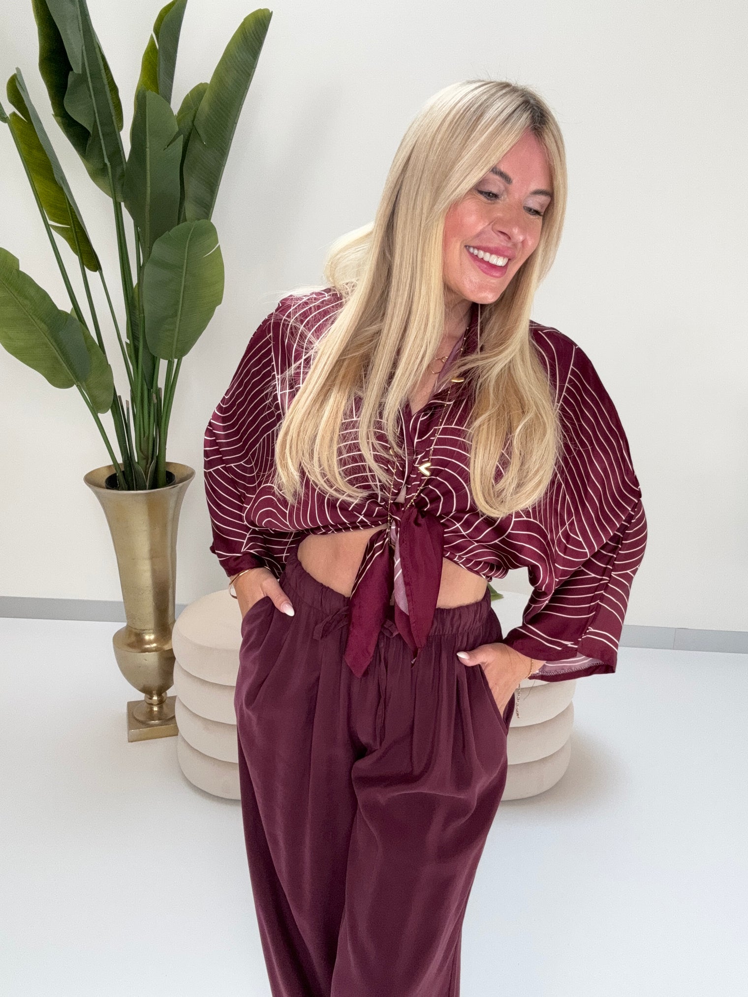 Kimono Bluse LUXURY CLEAN GIRL mit Seidenoptik burgundy