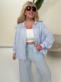Musselin Bluse weiß SMALL STRIPES blau