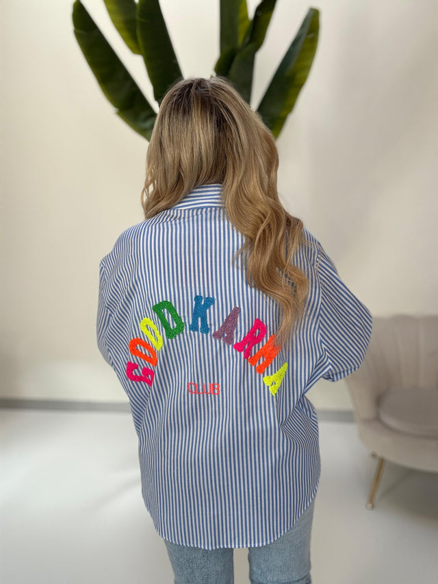 Bluse GOOD KARMA CLUB blau/weiß gestreift